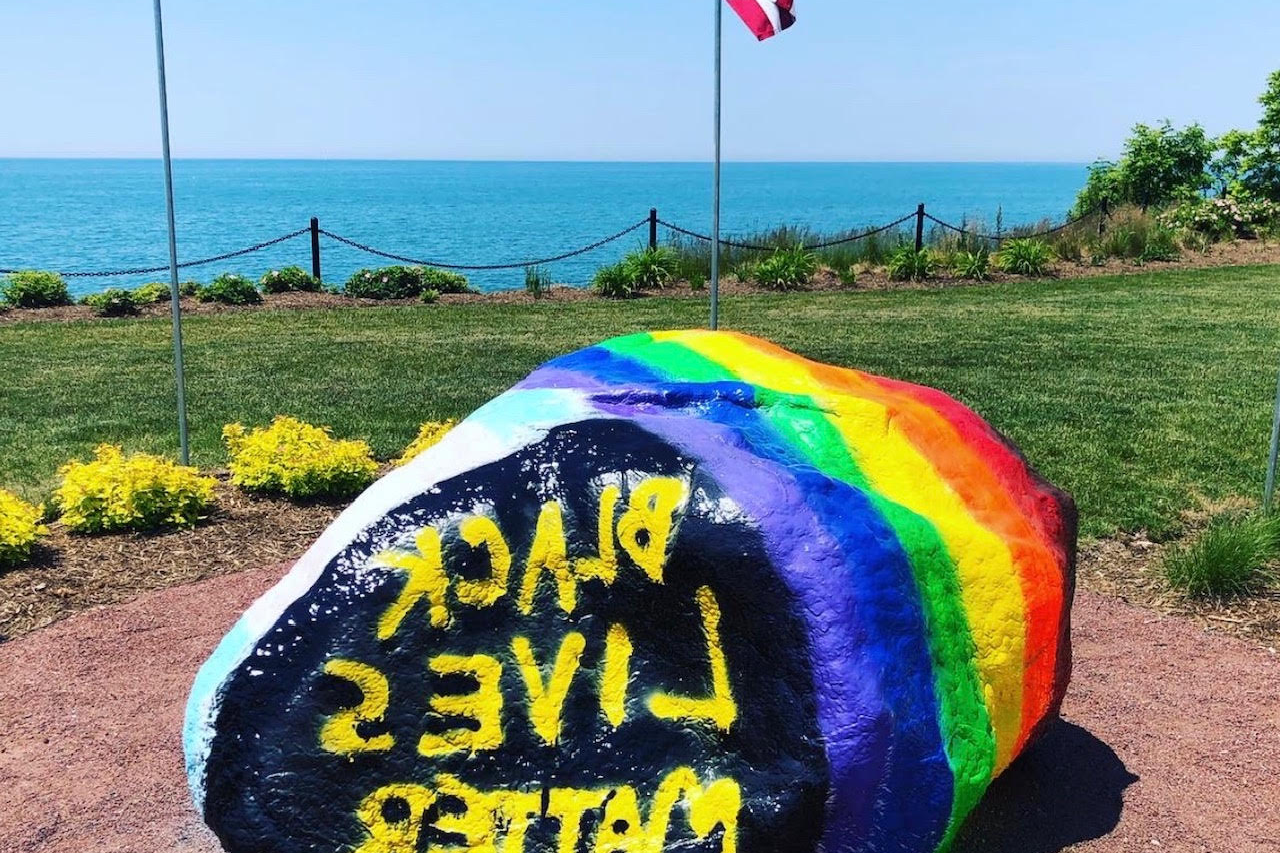 Carthage's Kissing Rock is painted to mark Pride Month and the Black Lives Matter movement in June 2020.